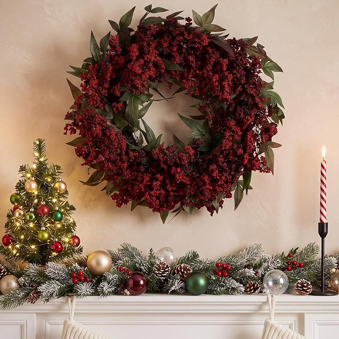Zeyune 21 Inch Fall Wreaths for Front Door Autumn Berry Wreath, Burgundy | Amazon (US)