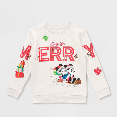 Kids' Mickey Mouse & Friends Celebrate Holiday Family Matching Fleece Sweatshirt - Oatmeal | Target