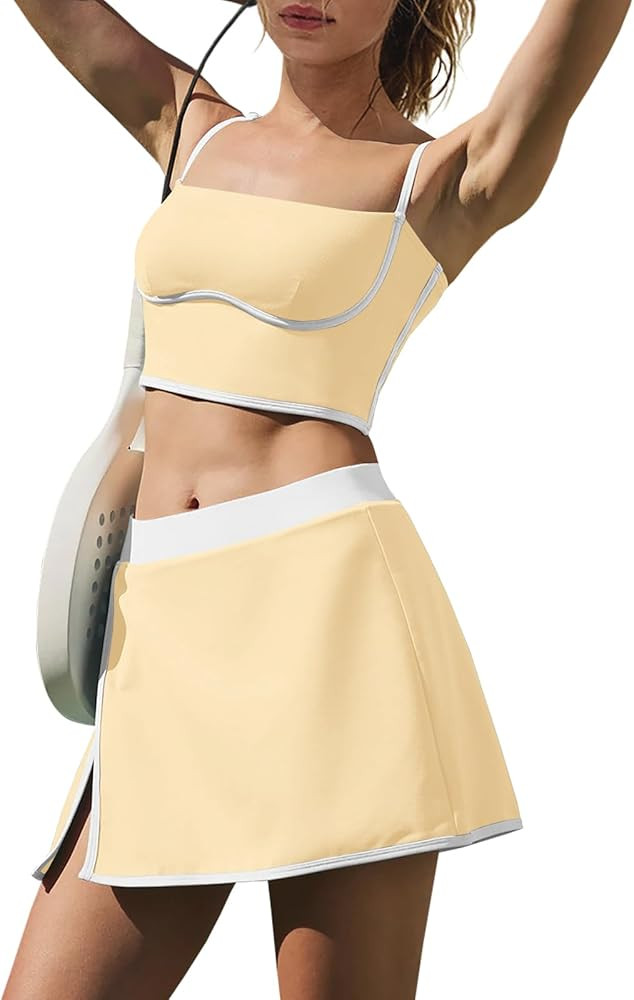 LAMISSCHE Tennis Skirt Sets Women 2 Piece Outfits Yoga Workout Set Skirt and Top Set with Built i... | Amazon (US)