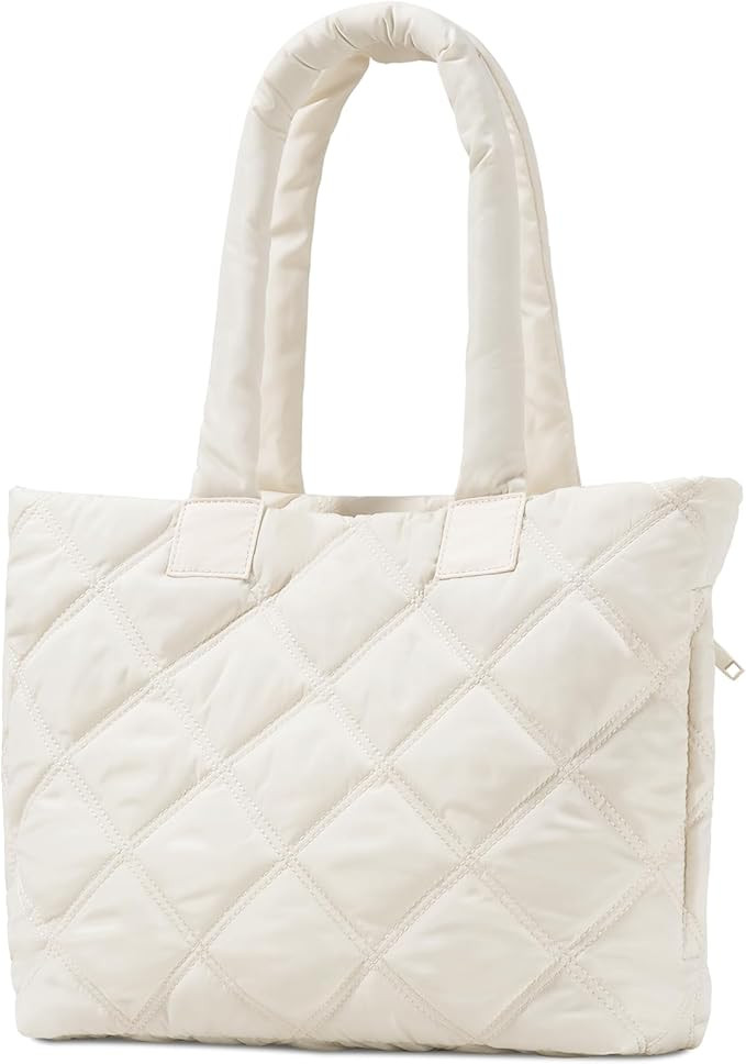 Puffer Tote Bag for Women, Quilted Bag with Zipper, Small Tote HandBags for Work, Travel | Amazon (US)