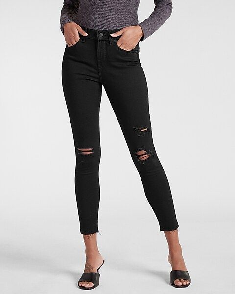 Mid Rise Black Ripped Skinny Jeans | Express