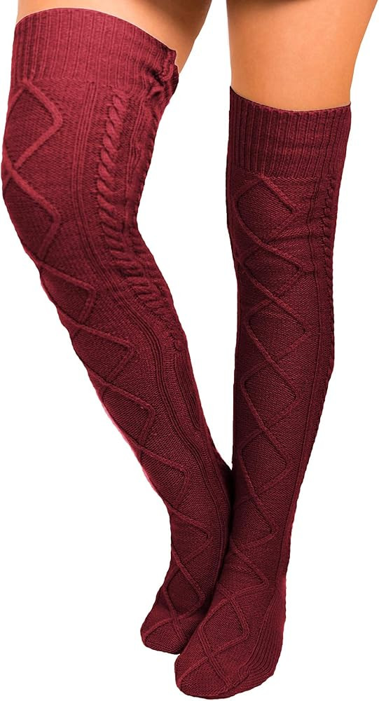 Floral Find Women's Cable Knit Knee-High Winter Boot Socks Extra Long Thigh Leg Warmers Stocking | Amazon (US)