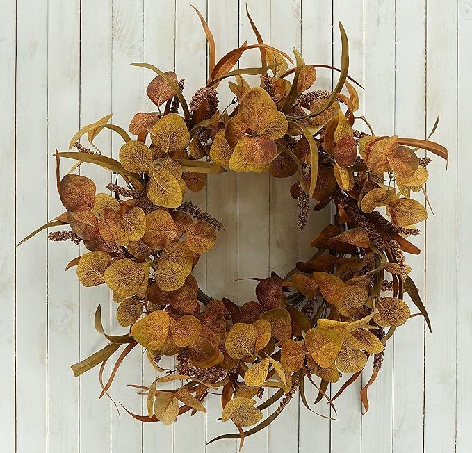 KORSMV 20" Fall Wreath,Eucalyptus Wreath Mixed Leaves with Fake Grain Fall Wreath for Front Door ... | Amazon (US)