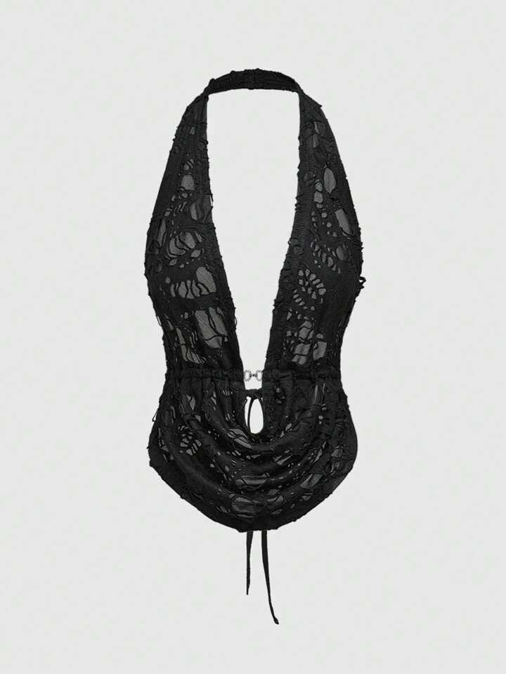 ROMWE Fairycore Women's Retro Y2K Subculture Streetwear Sexy Draped Neck Tank Top With Textured Fabric | SHEIN