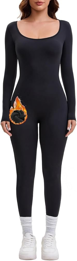 AEEZO Womens Fleece Lined Scoop Neck Long Sleeve Jumpsuit Thermal Sexy Tummy Control Ski Snow One... | Amazon (US)