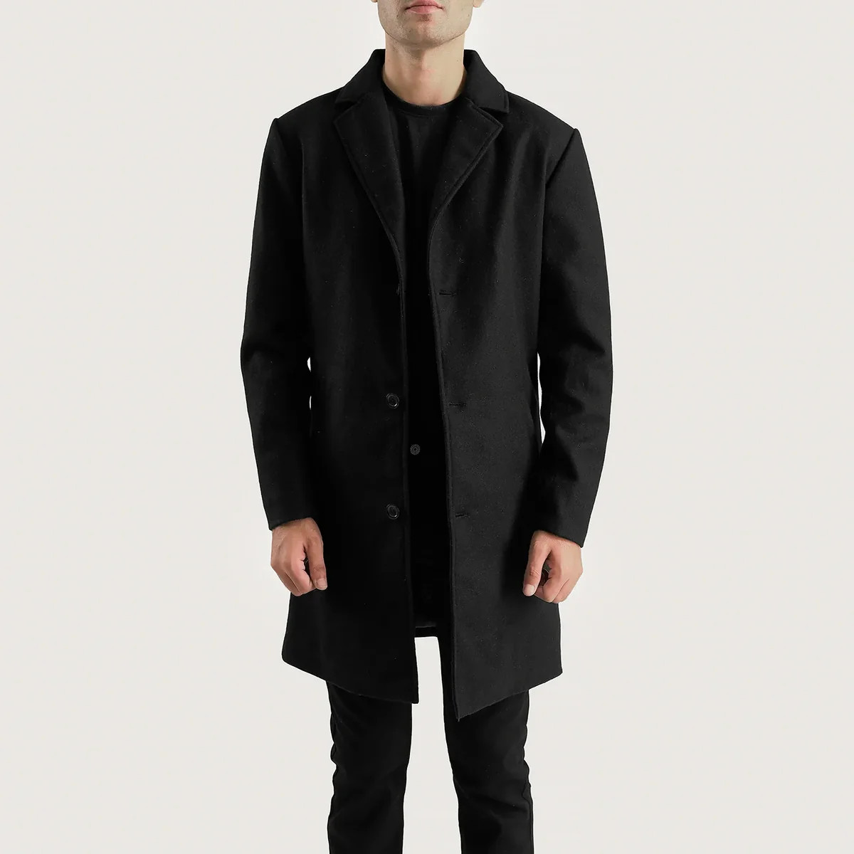 Men's Petrillo Black Wool Single Breasted Coat | The Jacket Maker