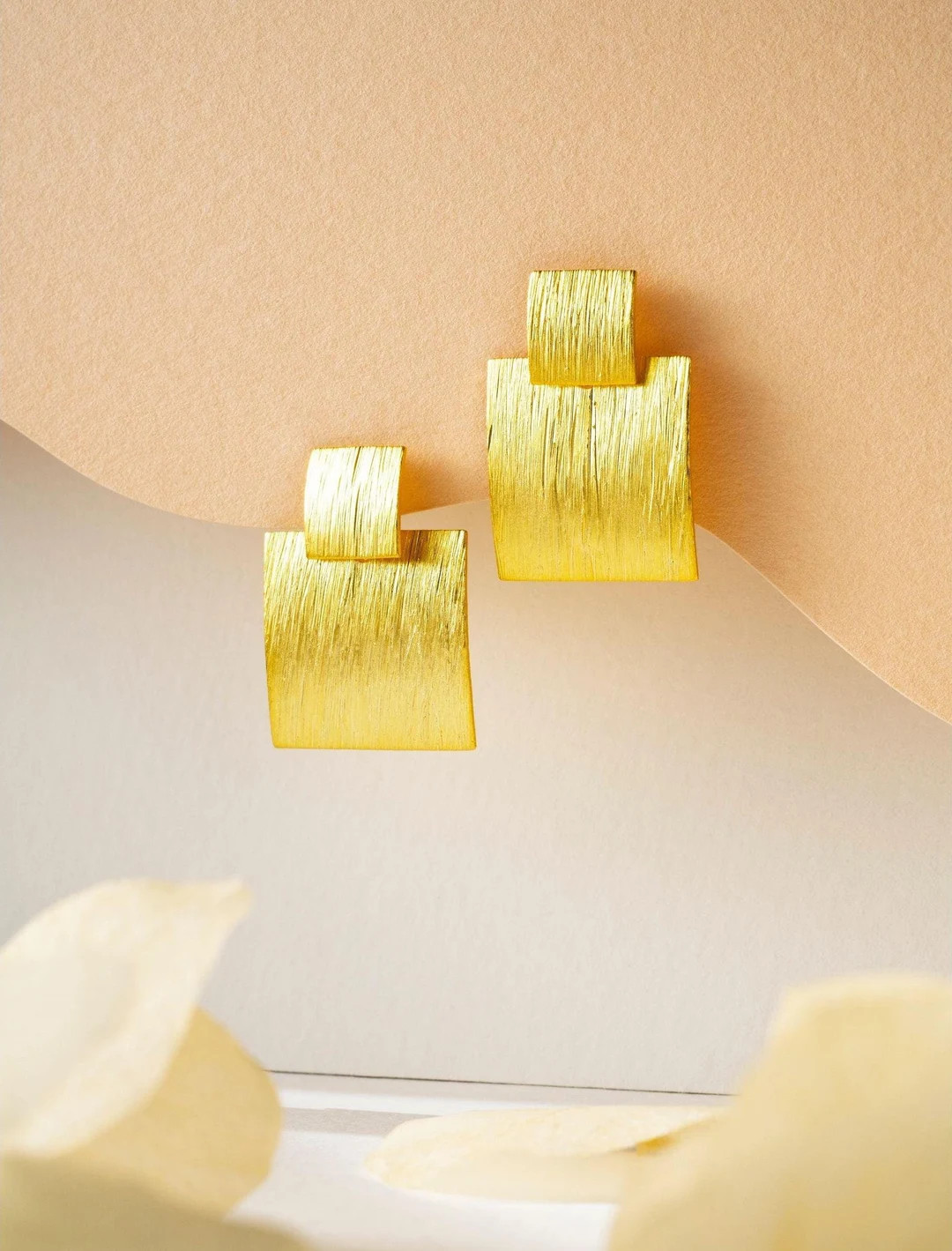 Geometric Earrings on 18K Gold Vermeil Silver, Dangle Earrings, Statement Earrings, Gold Square E... | Etsy (US)