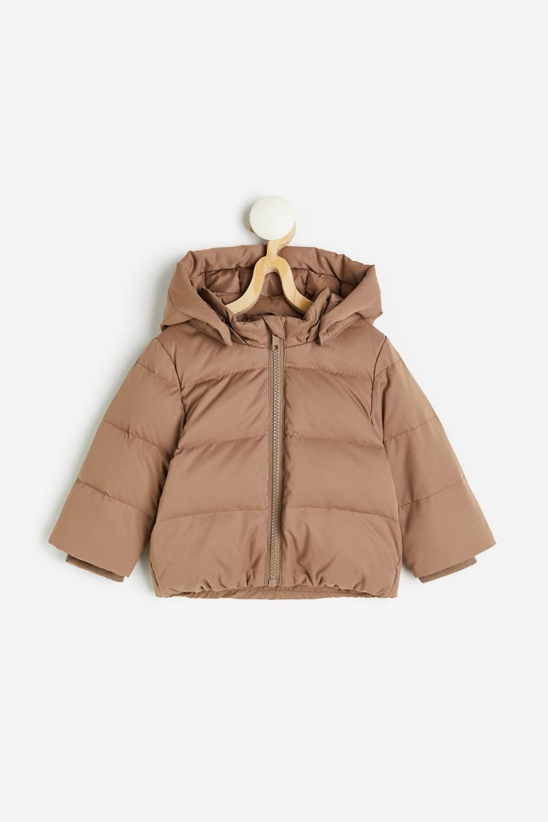 Hooded Down Puffer Jacket - Dark beige - Kids | H&M US | H&M (US + CA)