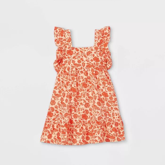 Toddler Girls' Floral Ruffle Sleeve Dress - Cat & Jack™ Red | Target