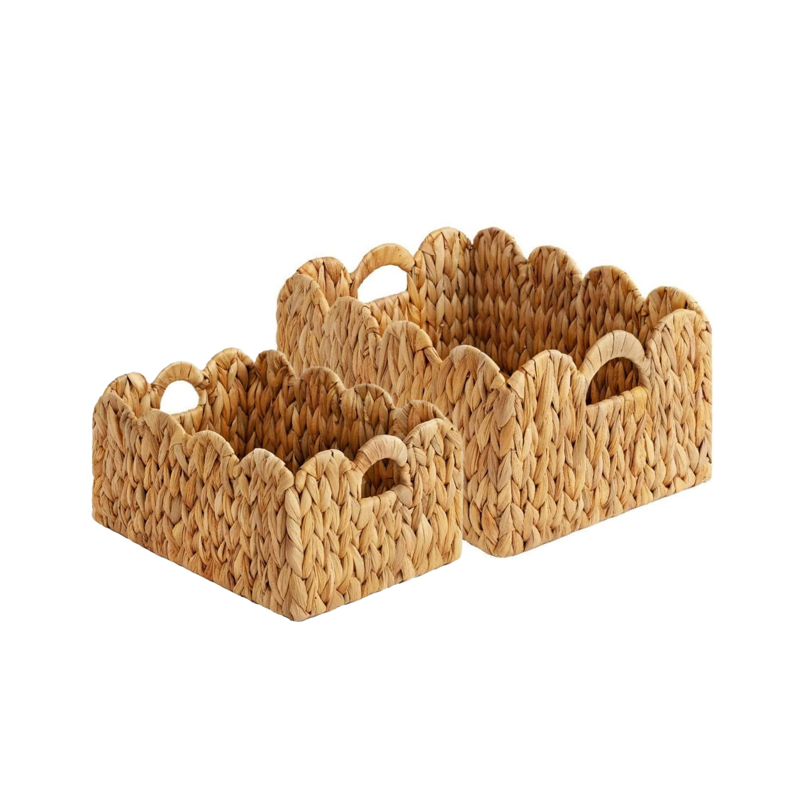 Set of 2 Scalloped Edge Wicker Storage Basket with Built-in Handles, Rectangle Water Hyacinth Bas... | Amazon (US)