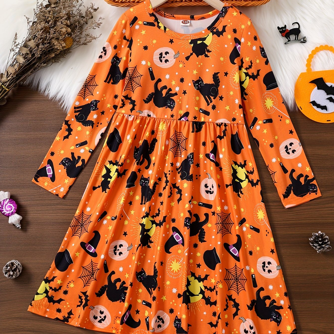 Girls   Bats Full Print Long Sleeve Dress Sweet - Temu | Temu Affiliate Program