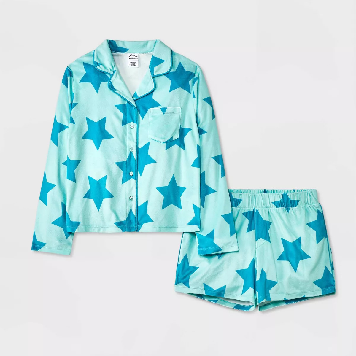 Girls' 2pc 'Stars' Long Sleeve Coat Pajama Set - art class™ Blue M | Target