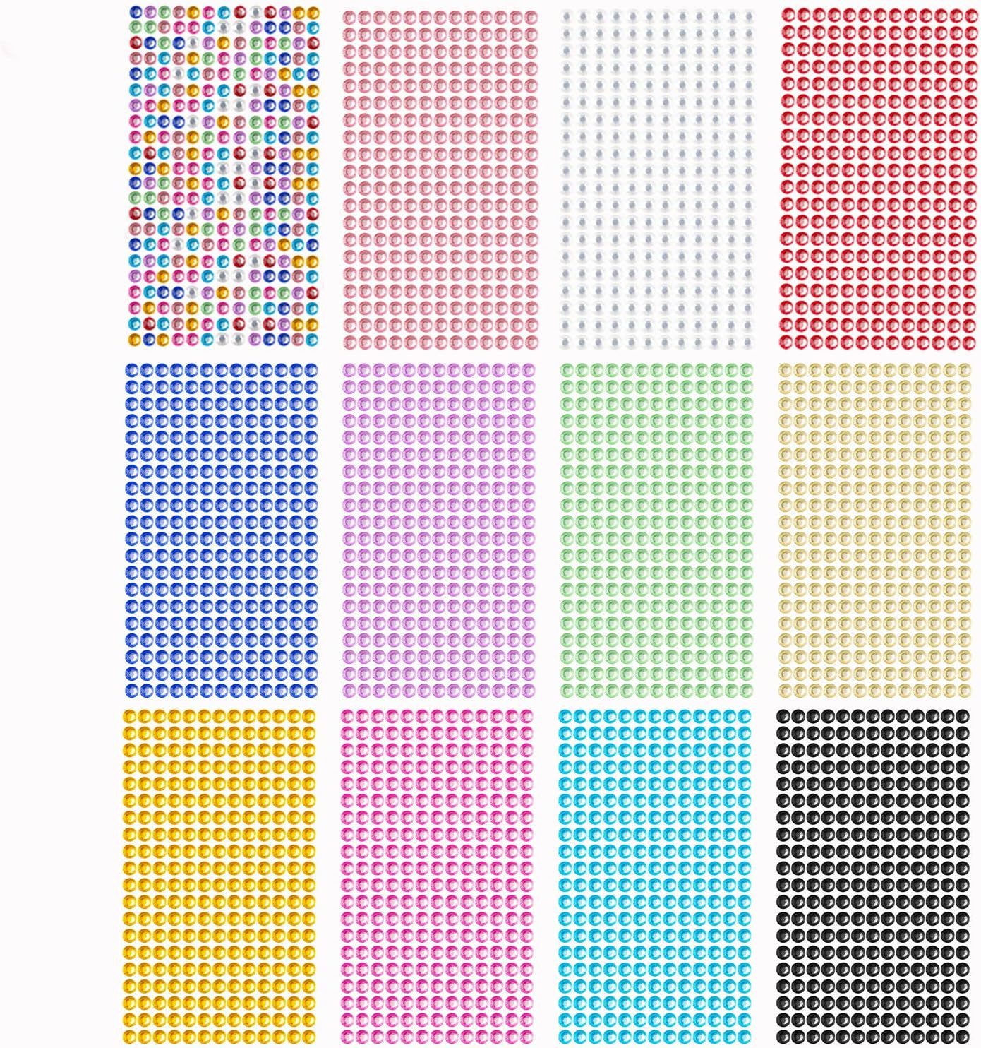 3120pcs 6mm Self-Adhesive Rhinestone Stickers Gem Stickers Jewels Crystal Embellishment Sheet for Crafts DIY Card Making (12 Sheets) | Amazon (US)