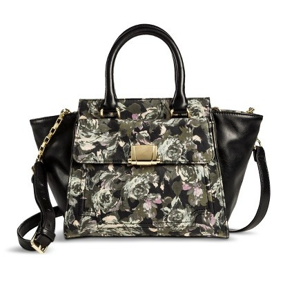 Women's Floral Satchel Handbag with Adjustable Strap - Black | Target