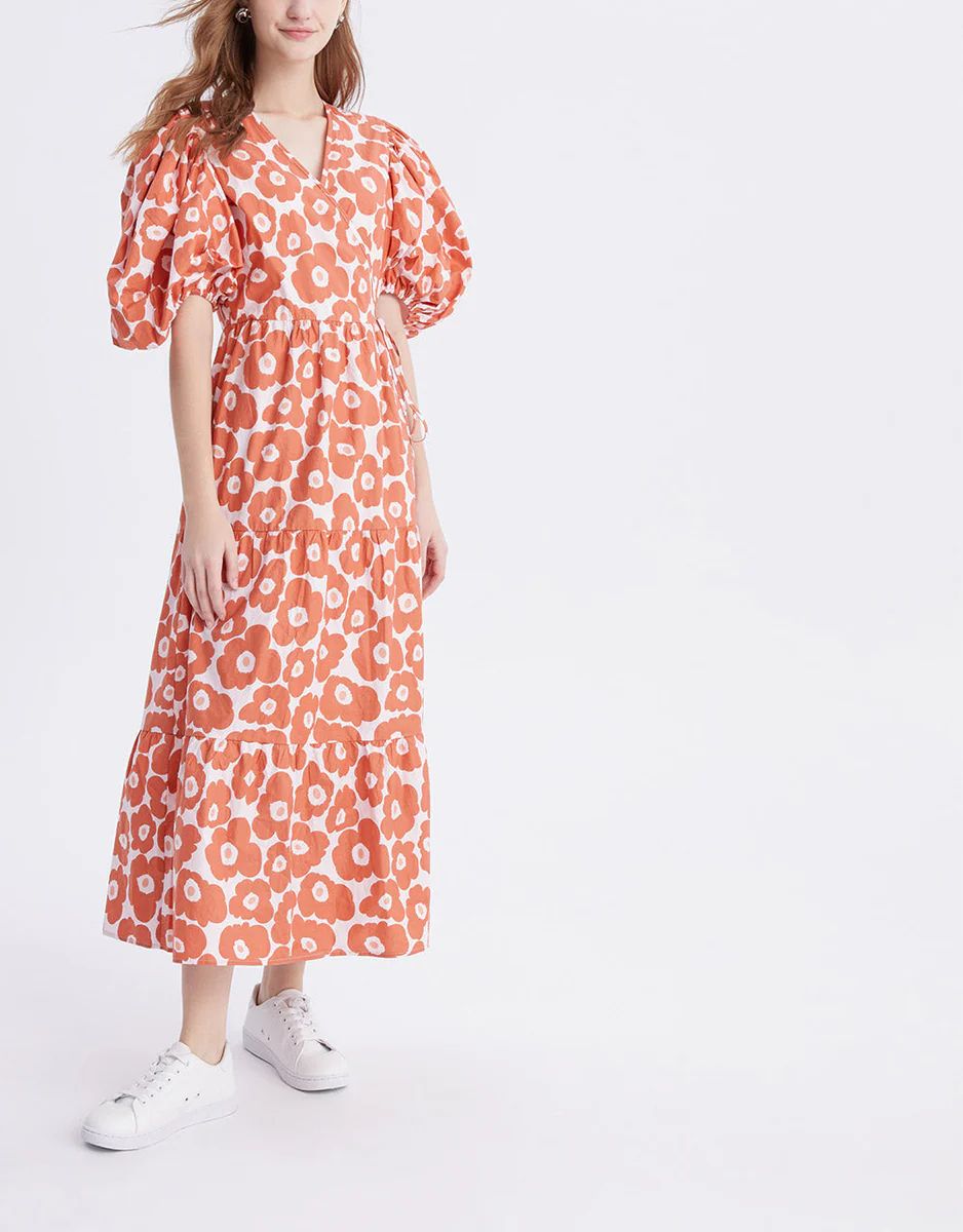 Floral Pattern Puff Sleeve Wrap Dress | Urban Revivo