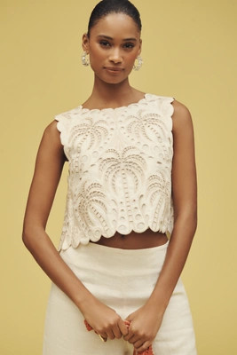 Farm Rio x Anthropologie Eyelet Open-Back Cropped Tank | Anthropologie (US)
