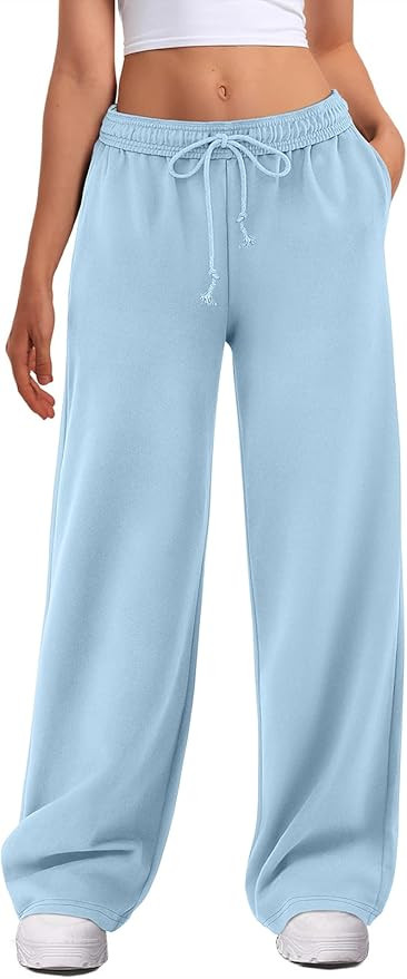 Amazon.com: ATHMILE Women's Wide Leg Sweatpants High Waisted Baggy Joggers Straight Leg Sweat Pan... | Amazon (US)