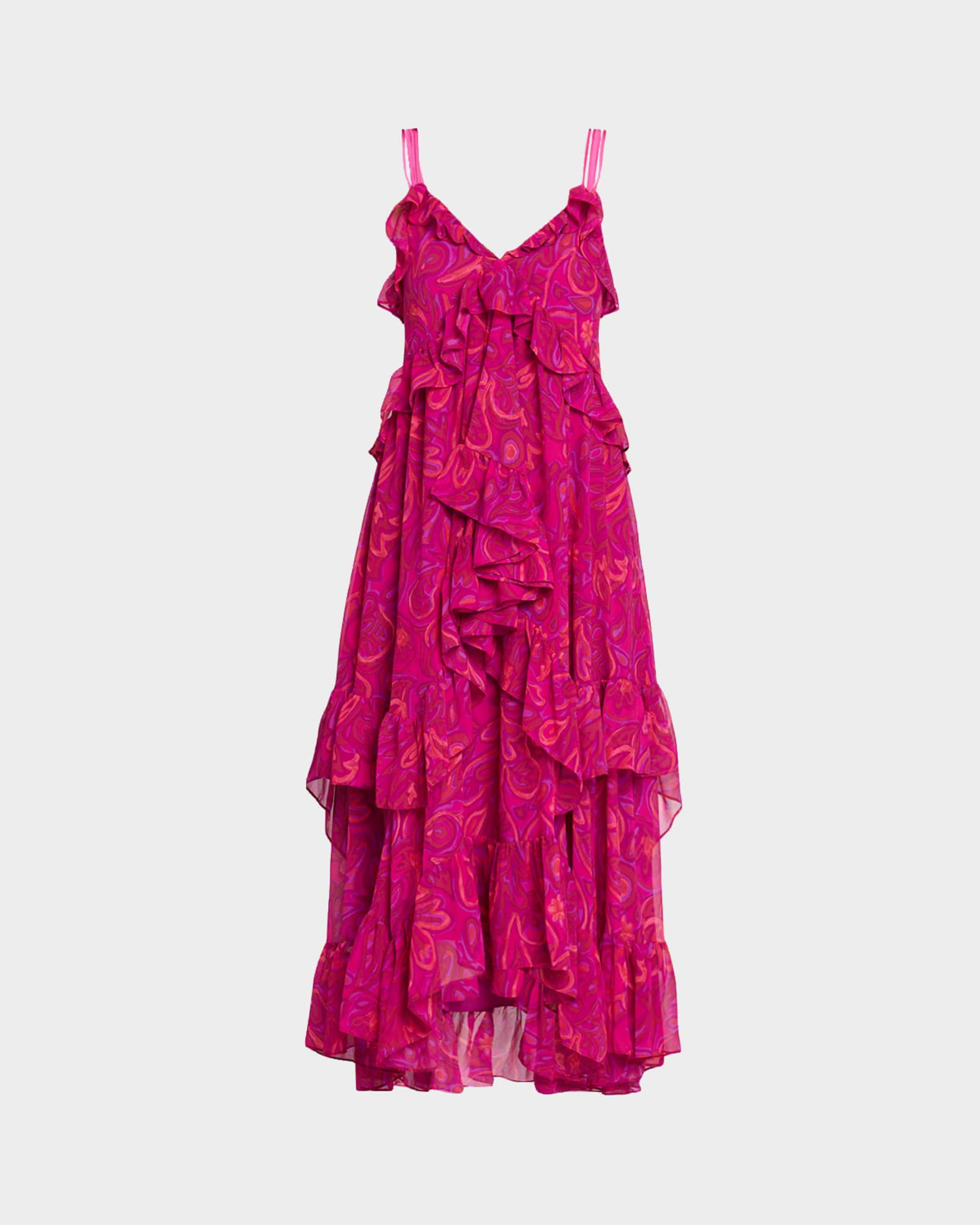 Anahi Ruffled Paisley Bloom Maxi Dress | Neiman Marcus