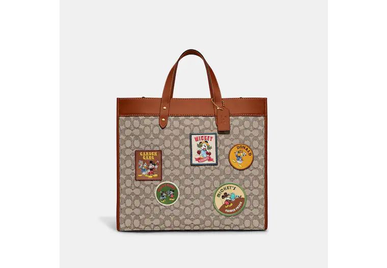 Disney X Coach Field Tote 40 In Signature Textile Jacquard With Patches | Coach (US)