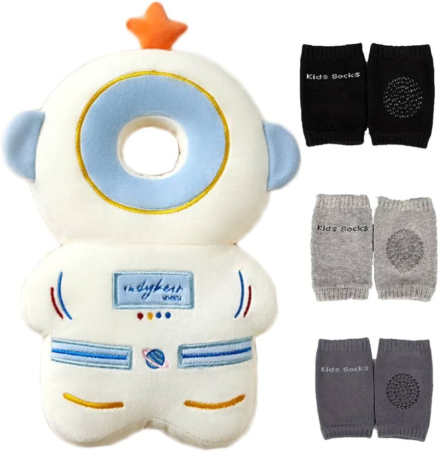 Baby Head Protector Cushion Backpack with 3 Baby Knee Pads for Walking & Crawling,Astronauts | Amazon (US)