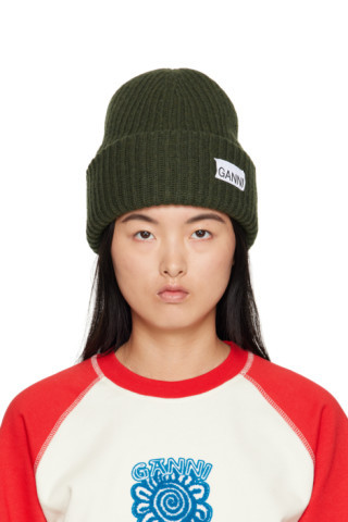 GANNI - Khaki Ribbed Beanie | SSENSE