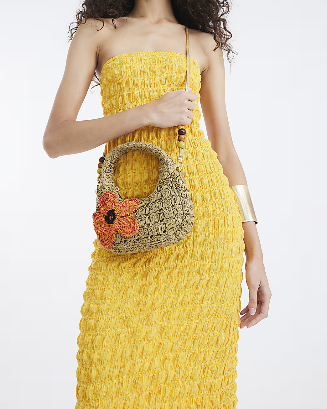 Beige Raffia Flower Bag | River Island UK & IE