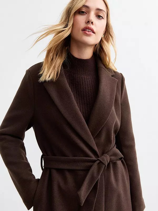New Look Dark Brown Tailored Unlined Longline Belted Coat | Very (UK)