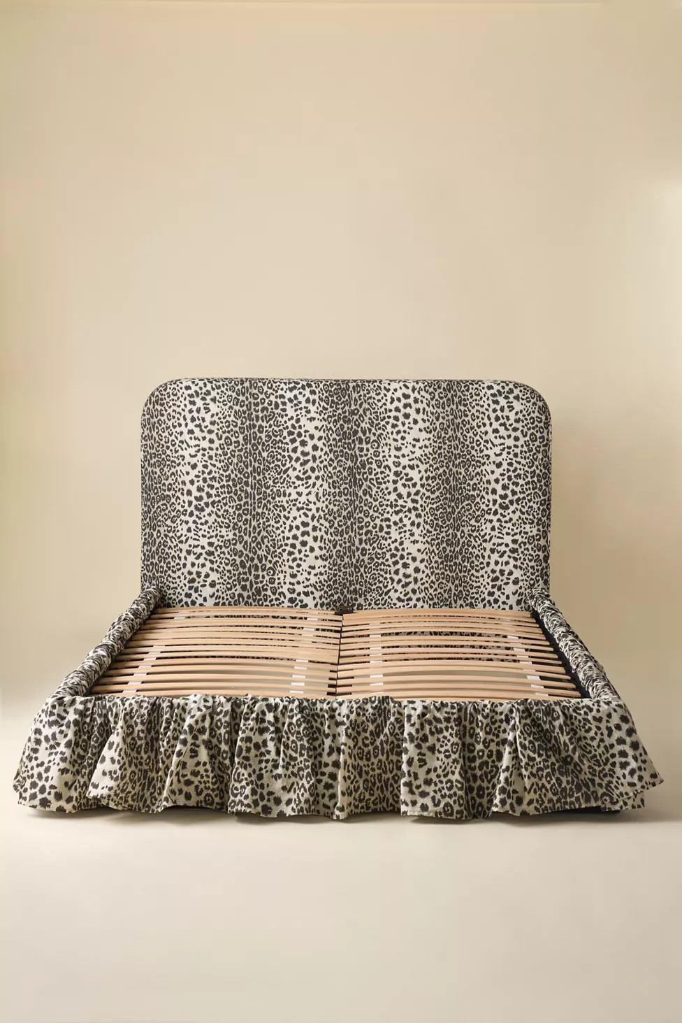 Mina Ruffle Leopard Print Upholstered Platform Bed | Urban Outfitters (US and RoW)