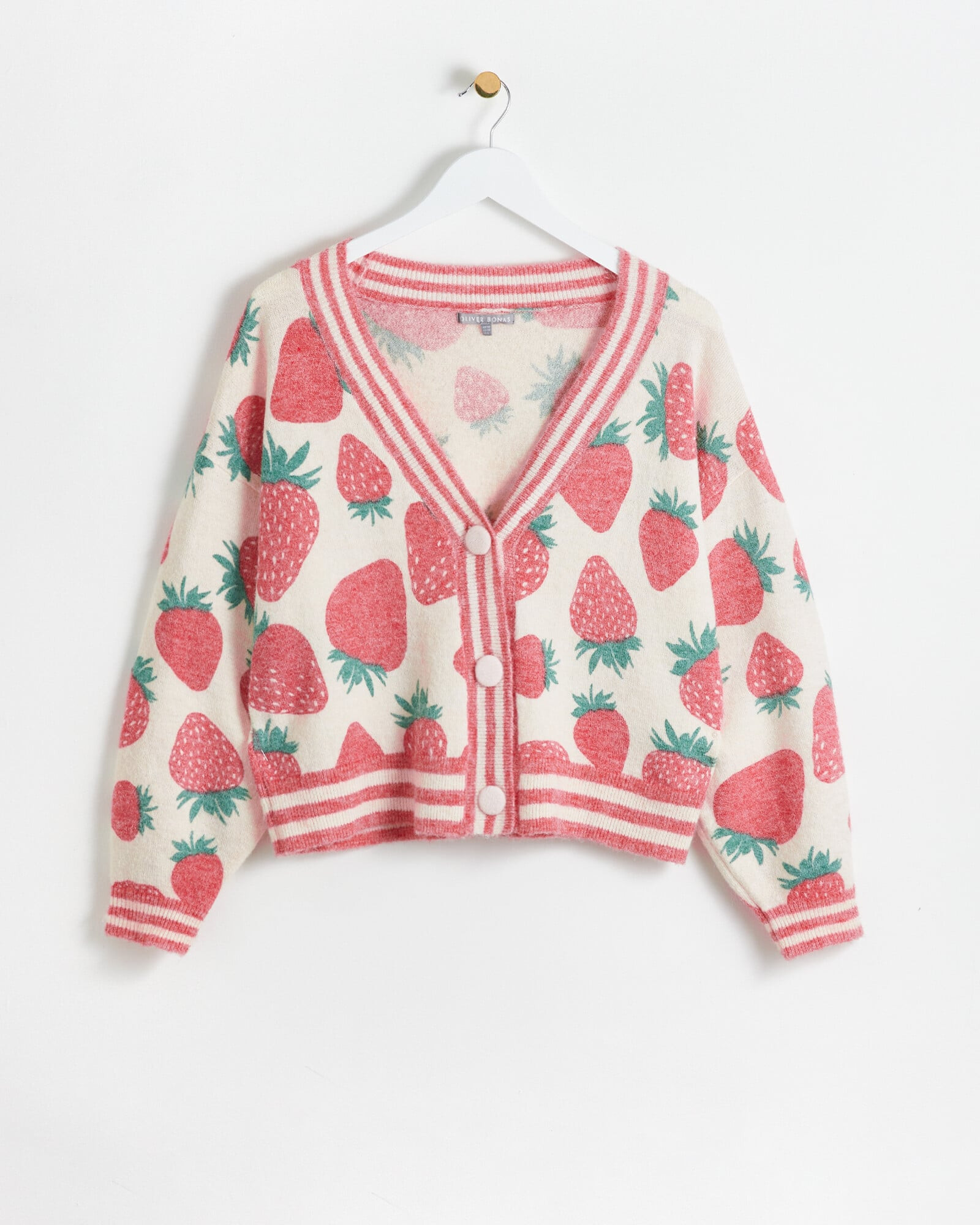 Strawberry Print Pink Knitted Cardigan | Oliver Bonas (Global)