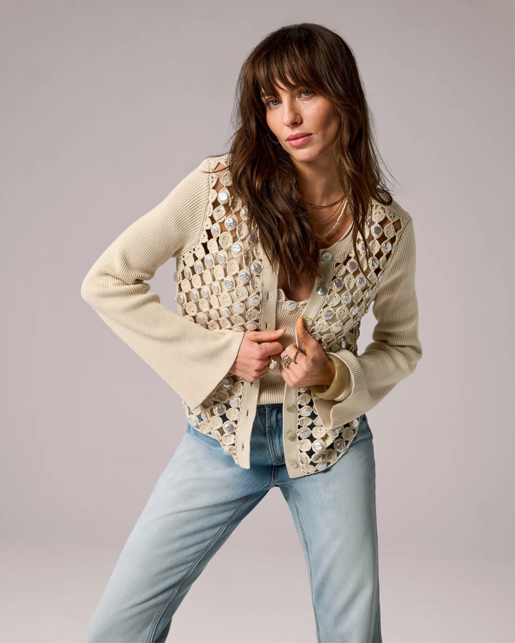 Fresh Water Pearl Crochet Cardigan - Sandshell | Boston Proper