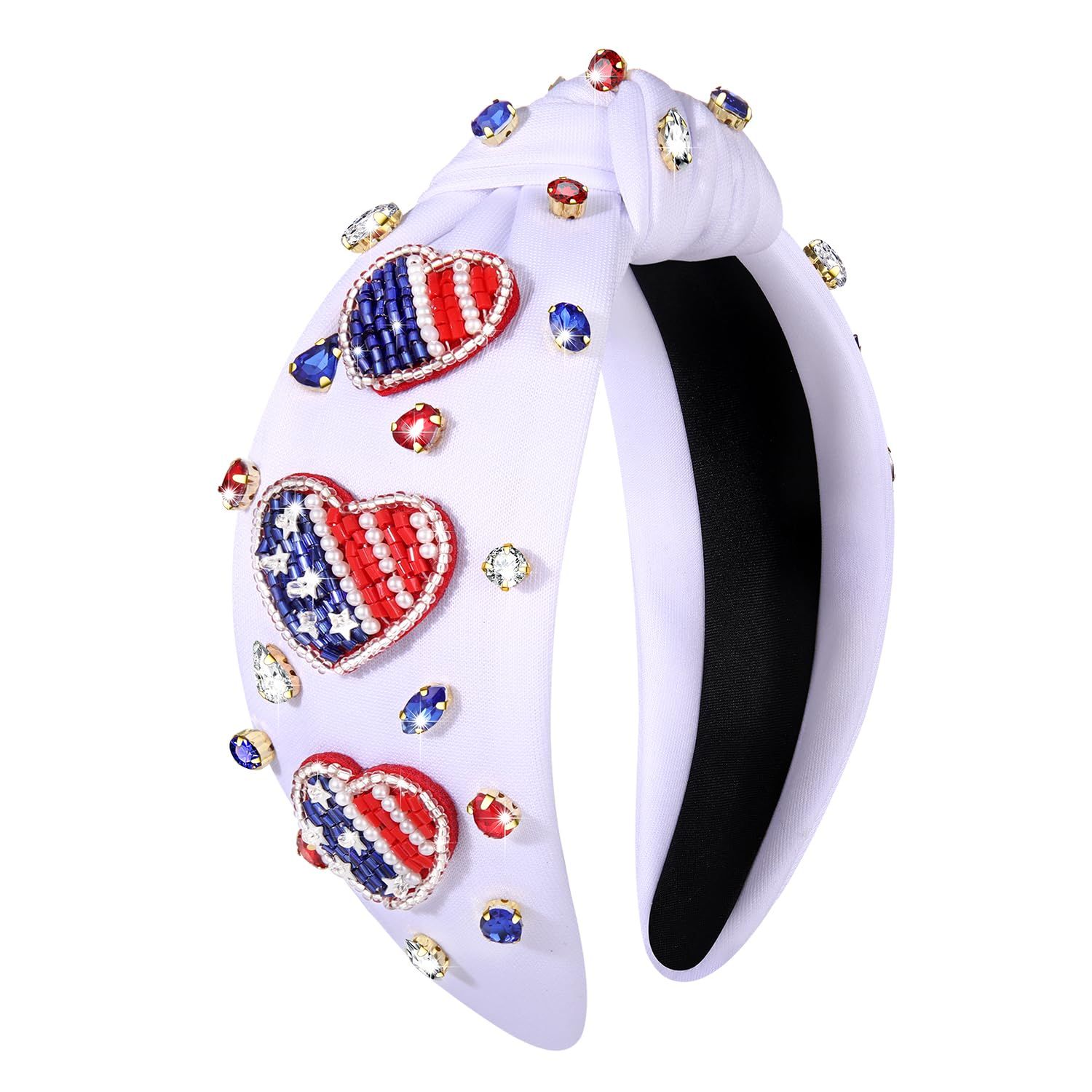boderier 4th of July Headband Beaded Heart Headband Jeweled Crystal Embellished Knotted Headband ... | Amazon (US)