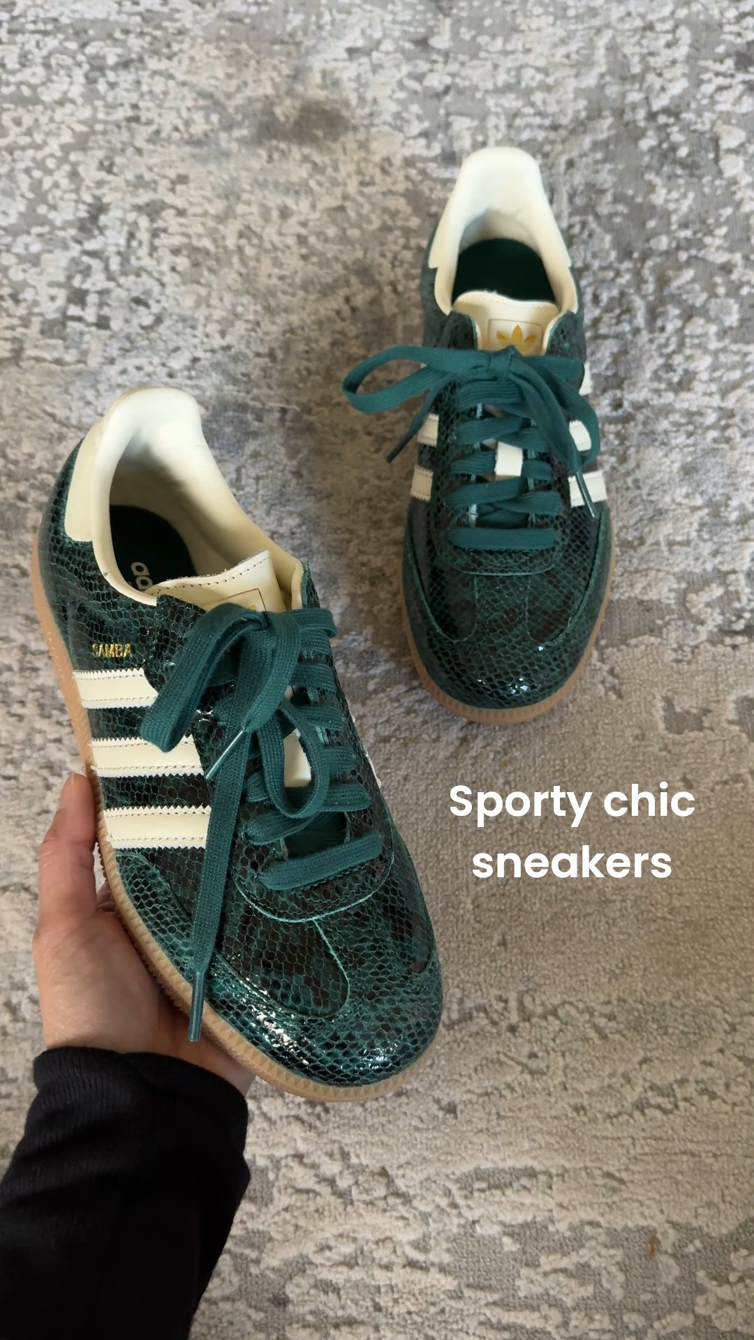 Fall sneakers. Fall shoes. 
I love this dark green color and the subtle snakeskin texture finish. Also comes with cream colored laces. I wear a 6-6.5 and took a 6 in these sneakers. Also comes in a dark gray color as well. 


#LTKFindsUnder100 #LTKShoeCrush #LTKOver40