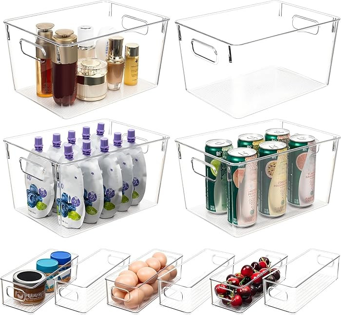 Tiawudi Set of 10 Clear Plastic Storage Bins, 4 Large and 6 Small Stackable Storage Containers fo... | Amazon (US)