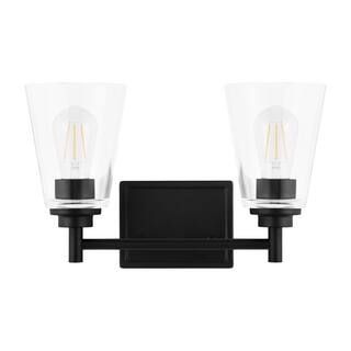 Hampton Bay Wakefield 15 in. 2-Light Matte Black Modern Vanity with Clear Glass Shades HB3680-43 ... | The Home Depot