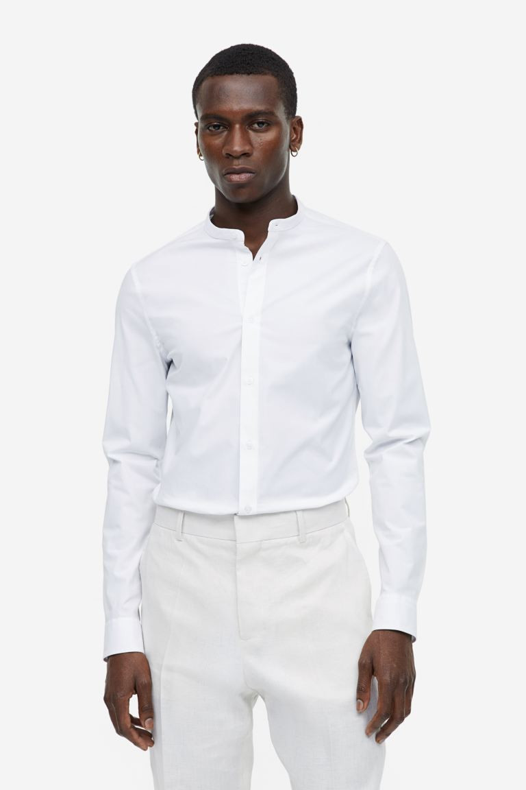 Muscle Fit Band-collar Shirt - White - Men | H&M US | H&M (US + CA)