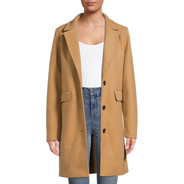 Time and Tru Women’s Faux Wool Dad Coat | Walmart (US)