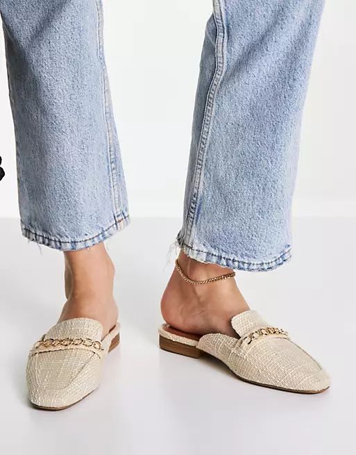 ASOS DESIGN Motto chain flat mules in natural | ASOS (Global)