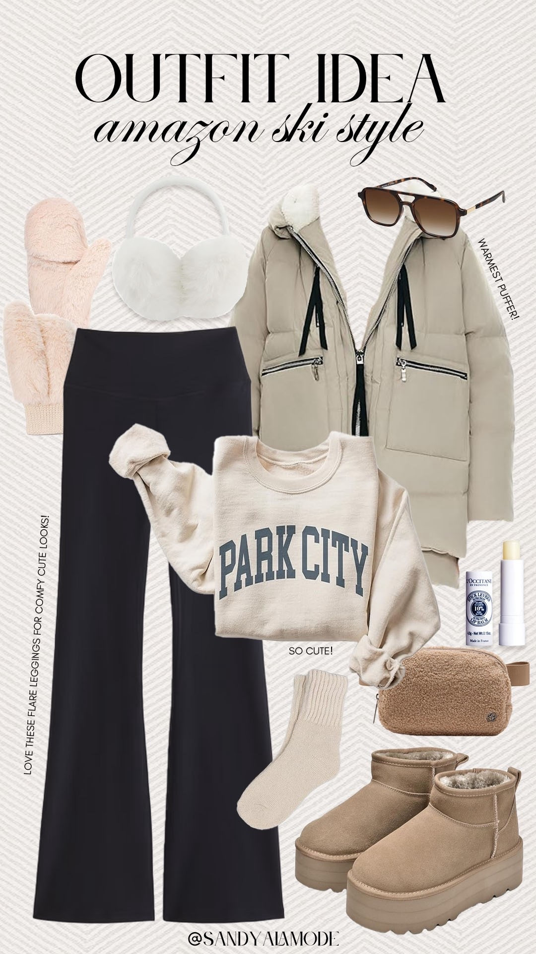 Amazon ski style. Apres ski style. Chic ski outfit. Amazon finds. Amazon fashion. Amazon skiing outfit. Park city graphic sweatshirt. Comfy apres ski outfit. Wide leg flare leggings. Amazon coat. Sherpa belt bag  

#LTKFindsUnder100 #LTKSeasonal #LTKootd