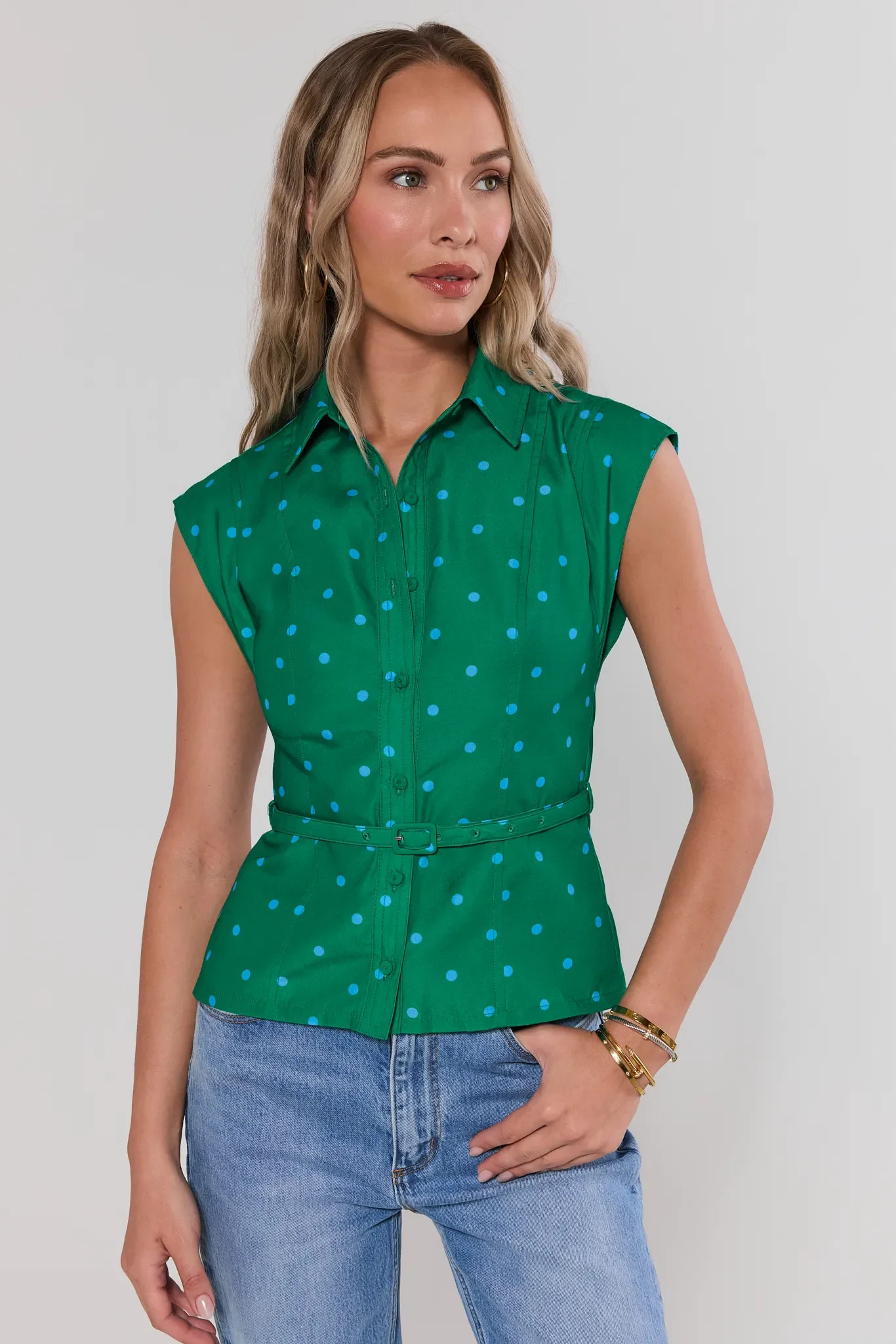 Green Polka Dot Belted Top | Avara