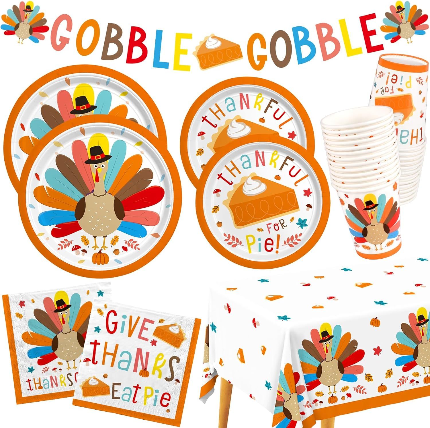 Turkey Thanksgiving Party Supplies Kit - Includes Autumn-Themed Disposable Dinnerware: Dinner & D... | Amazon (US)