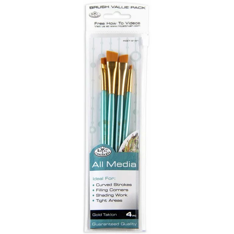 Royal & Langnickel - 4pc Gold Taklon All Media Angular Variety Paint Brush Set | Walmart (US)