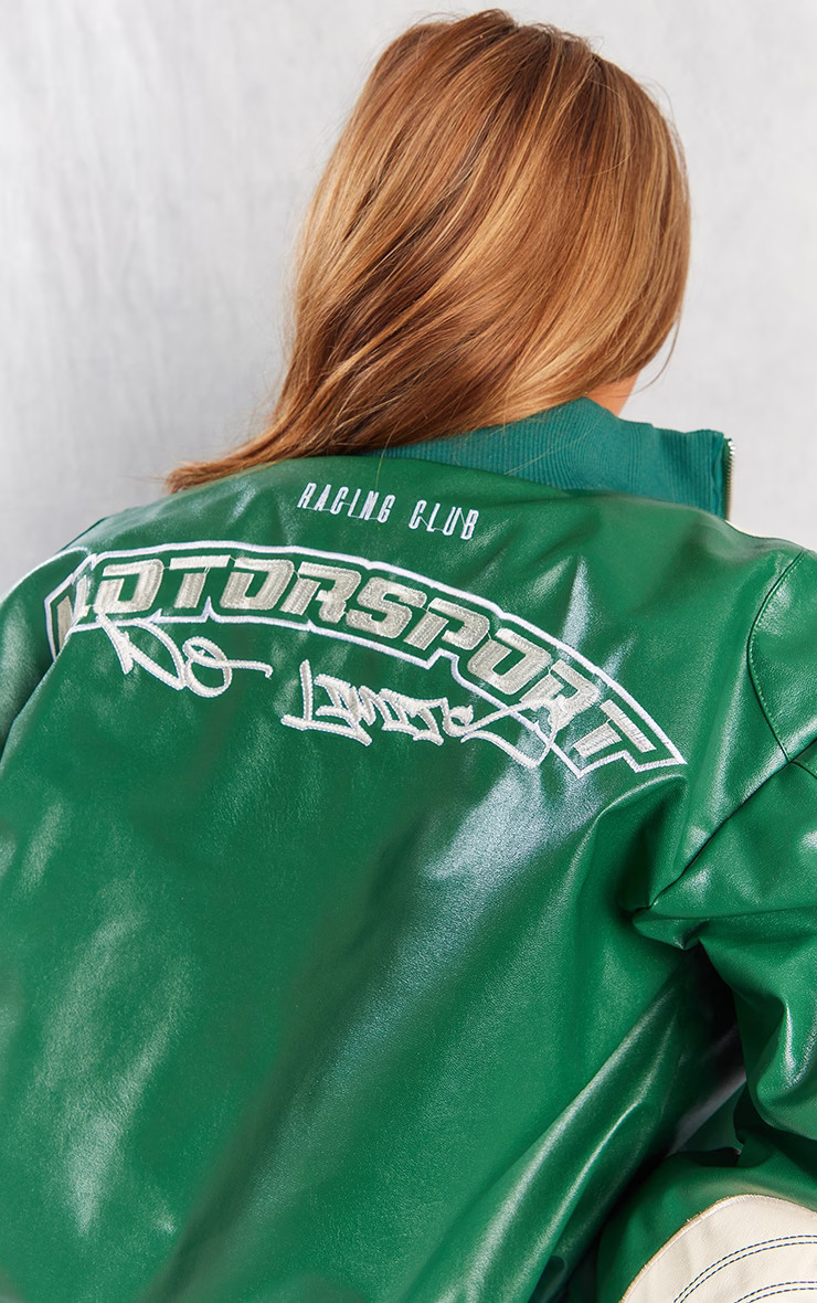 Petite Green Oversized Padded Distressed Bomber Jacket | PrettyLittleThing US