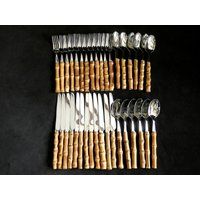 Set Of 3 Bamboo Handle Cutlery, Handmade Flatware & Stainless Steel, Utensils, Silverware | Etsy (US)