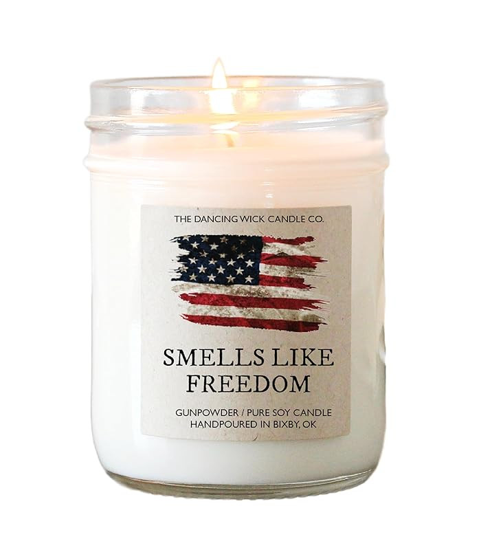 The Dancing Wick Smells Like Freedom Candle, 8oz, Handcrafted Soy Wax, Gunpowder Scent, Made in U... | Amazon (US)
