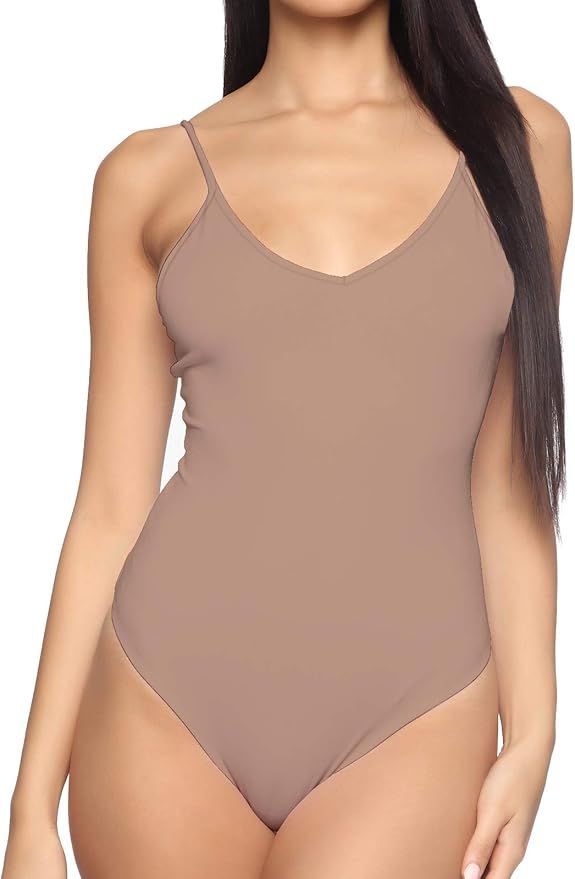 MANGDIUP Womens V-Neck Backless Camisole Adjustable Spaghetti Strap Bodysuits Jumpsuits | Amazon (US)