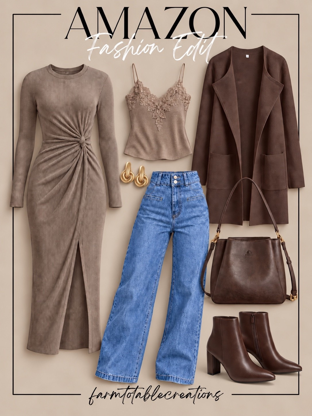 Amazon Fall Fashion Edit 🤎

Easy, elevated fall style with the prettiest mix of warm neutrals and rich chocolate brown. From the flattering ribbed midi dress to wide-leg denim, a lace-trim cami, cozy cardigan, ankle boots, and everyday handbag, these Amazon finds make putting together a polished fall outfit so simple.

I love how easily these pieces can mix and match—dress them up for date night, wear them to work, or pair the cardigan and denim for an effortless everyday look.

Follow @farmtotablecreations on Instagram for more cozy home finds and trending decor.

#LTKStyle #AmazonFashion #AmazonFinds #FallFashion #FallOutfits #AmazonStyle #NeutralStyle #FallWardrobe #CasualChic #DateNightStyle #AffordableFashion #LTKFinds

#LTKSaleAlert #LTKOver40 #LTKmomlife
