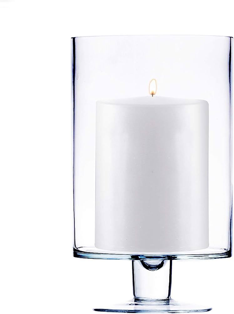 CYS EXCEL Glass Hurricane Pillar Candle Holder (H:10" W:6") | Multiple Size Choices Short Stem Ca... | Amazon (US)