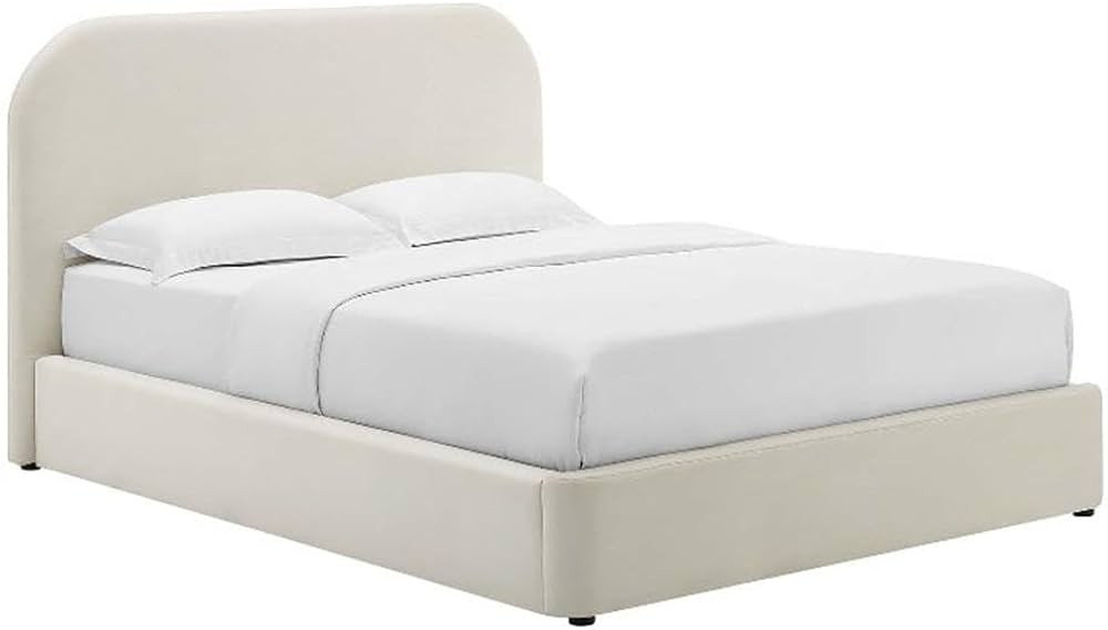 Modway Keynote Modern King Size Bed Frame with Curve Shaped Headboard in Alabaster, Upholstered P... | Amazon (US)
