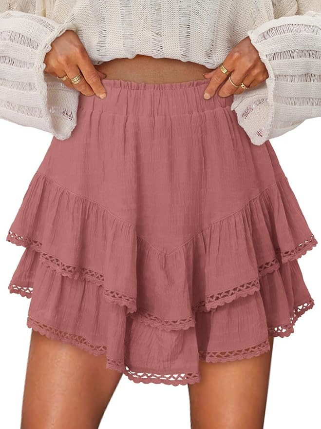 onlypuff Flowy Shorts for Women Ruffle Skorts Mini Skirts High Waisted Teen Gilrs Tennis Skort Su... | Amazon (US)