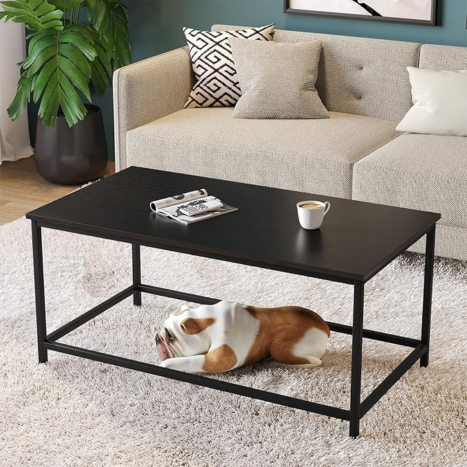 SAYGOER Black Coffee Table Simple Modern Rectangular Center Table Open Space Minimalist for Livin... | Amazon (US)
